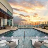 rooftop pool with in pool loungers 